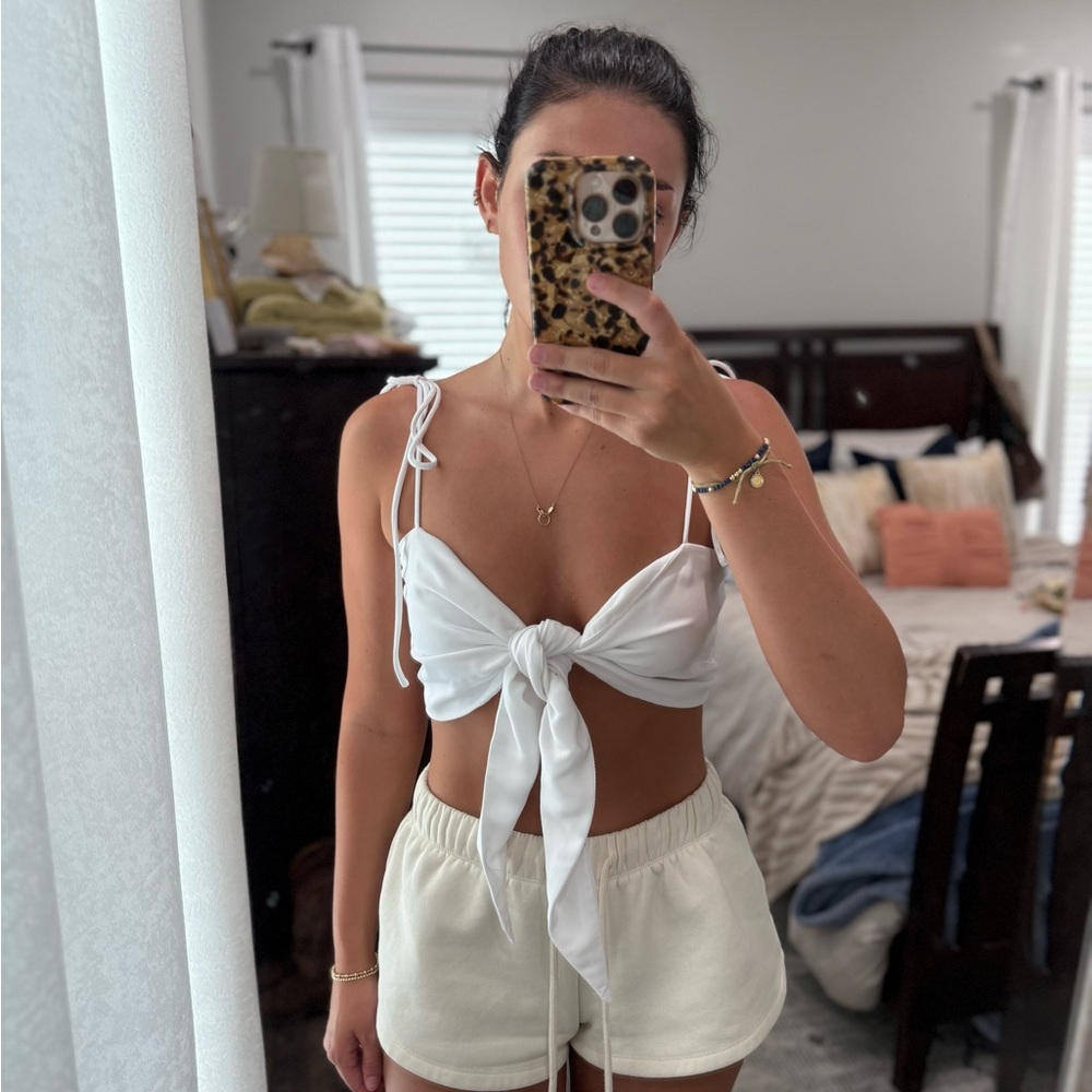 Superdown White Tie Crop Top